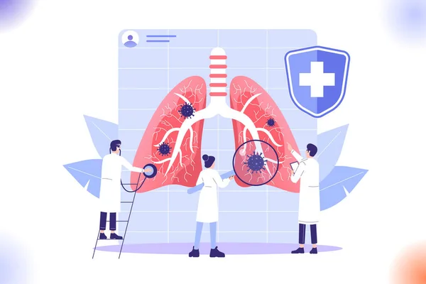 Solunum Sistemi İnceleme ve Tedavi. Doktorlar insan ciğerlerini kontrol ediyor. İç organ kontrolü. Hastalık, hastalık ya da sorun var mı diye. Pulmonoloji konsepti. İzole vektör illüstrasyonu