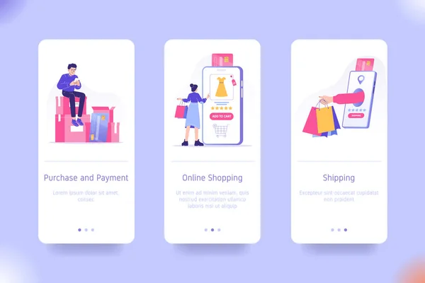 Conjunto Diseño Aplicación Para Compra Pago Compras Línea Envío Diseño — Archivo Imágenes Vectoriales