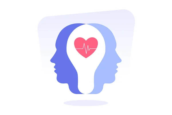 Human Heads Silhouette Medical Heart Shape Icon Cognitive Psychology Psychiatry — Stock Vector
