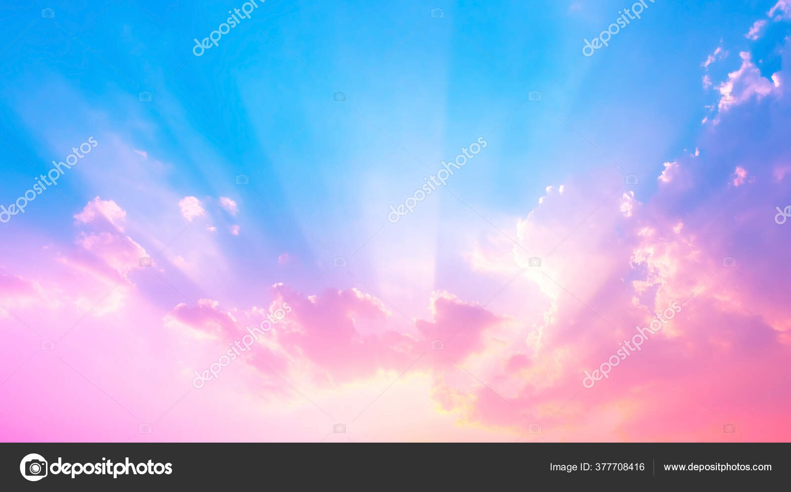 Pink Clouds Blue Sky Sun Rays Light — Stock Photo © coffeebear #377708416