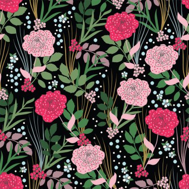  Pembe nokta gül yaprağı kökü siyah arkaplan tasarımı