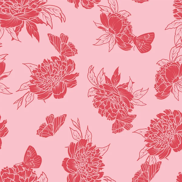 Красный пион цветочный лист бабочка розовый дизайн фона — стоковый вектор
