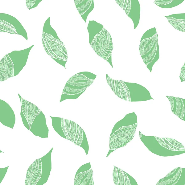 Verde doodle branco texturizado folha fundo design — Vetor de Stock