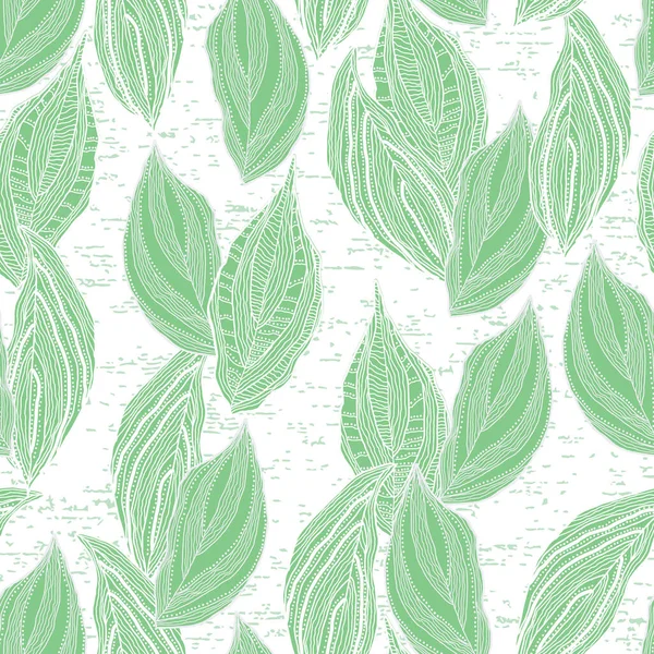 Verde grama branca folha texturizada doodle fundo design — Vetor de Stock