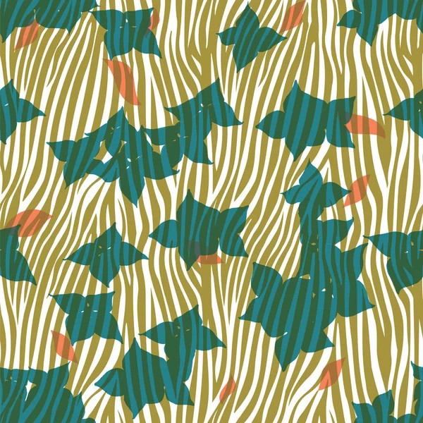 Animal cebra estampado geométrico abstracto con estampado floral naranja verde — Vector de stock