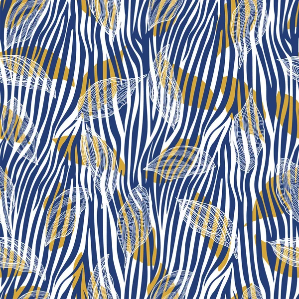 Zebra animal print com amarelo abstrato geométrico branco doodle folha impressão design — Vetor de Stock