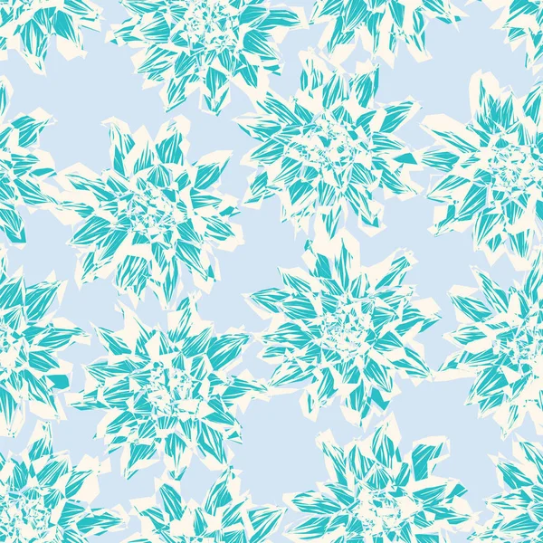 Vector seamless pattern geometric lotus flowers on light blue background design — Stock Vector