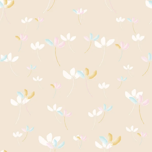 水彩花かわいいレトロスタイルシームレスパターンデザイン — ストックベクタ