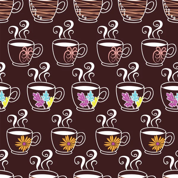 Hand gezeichnet niedliche Doodle Kaffeetasse Vektor nahtloses Muster-Design — Stockvektor