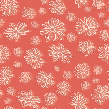 Soyut çiçekler el çizimi beyaz çizgi karalama papatya çiçeği çizimi kusursuz desen tasarımı