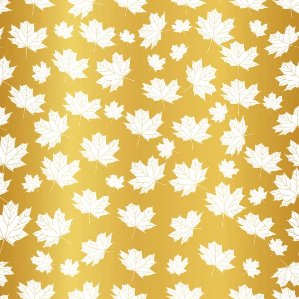 Modèle sans couture avec feuille d'automne, texture abstraite des feuilles sur fond doré — Image vectorielle