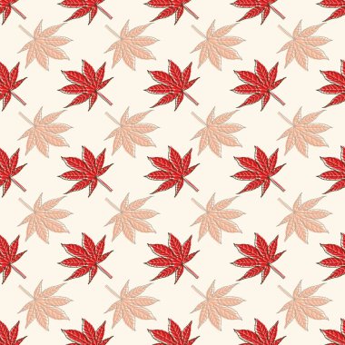 Kırmızı akçaağaç yaprağı ile kusursuz desen, soyut geometrik yaprak dokusu tasarımı