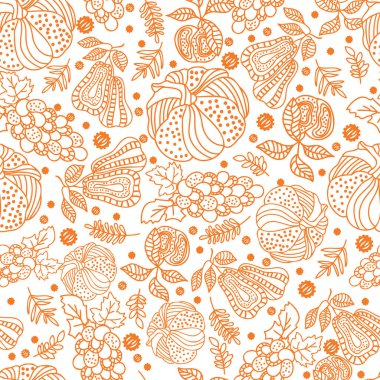 Şükran Günü çizgisi balkabakları, armut, elma, üzüm, yapraksız arka plan tasarımı