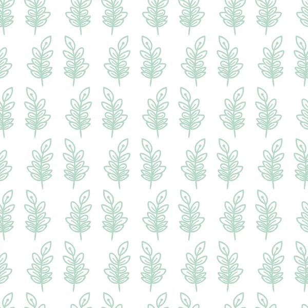 Pastel doodle vertical ramo verde com folhas bonito sem costura padrão de fundo design — Vetor de Stock