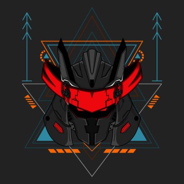 Samuray robot baş vektör illüstrasyonu, modern geometri süsü ile iyi ya da ticari ürün, giyim veya diğer