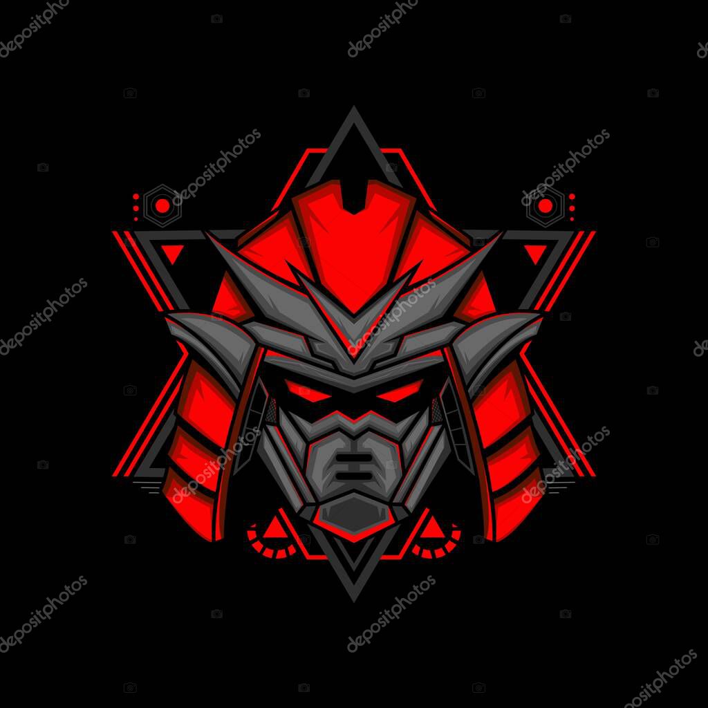 Samurai robot head vector illustration, good for or merchandise, apparel or other with modern geometry ornament