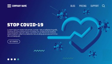 Covid-19 Corona virüs koruma konsepti. 3D akış şekilli yaratıcı tasarım seti. Dinamik sıvı renk dalgaları. Broşürler, posterler, afişler, el ilanları ve kartlar için şablonlar hazır. Vektör illüstrasyonu