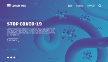 Covid-19 Corona virüs koruma konsepti. 3D akış şekilli yaratıcı tasarım seti. Dinamik sıvı renk dalgaları. Broşürler, posterler, afişler, el ilanları ve kartlar için şablonlar hazır. Vektör illüstrasyonu