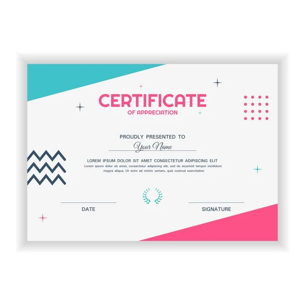 Plantilla Creative Certificate Appreciation Award Con Color Rosa Azul Estilo — Archivo Imágenes Vectoriales