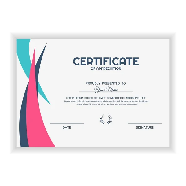 Modello Creative Certificate Appreciation Award Con Colore Rosa Blu Stile — Vettoriale Stock