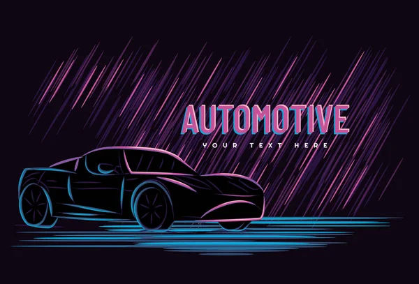 Ilustrační Vektorová Grafika Automobilového Konceptu Neonovou Značkou Line Art Dobré — Stockový vektor