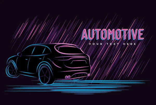 Illustration Vektorgrafik Von Auto Automobil Konzept Mit Linie Kunst Leuchtreklame — Stockvektor