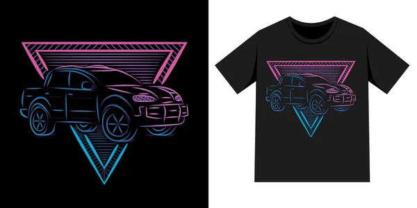 Car Shirt Illustration Car Line Art Illustration Neon Sign Style — Stock Vector