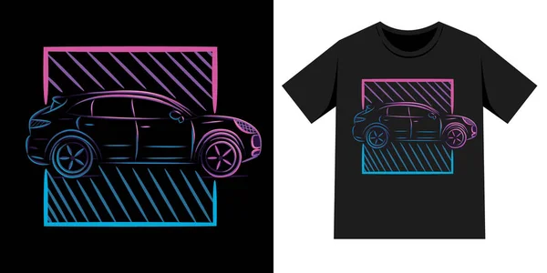 Car Shirt Illustration Car Line Art Illustration Neon Sign Style — Stock Vector