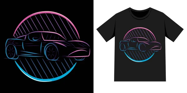 Car Shirt Illustration Car Line Art Illustration Neon Sign Style — Stock Vector