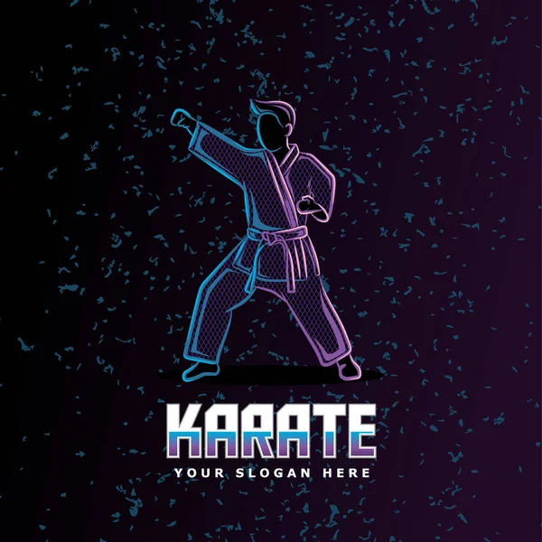 Karate Stance Neon Line Art Style Perfect Poster Banner Landing — Stock Vector