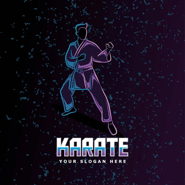 Karate Stance Neon Line Art Style Perfect Poster Banner Landing — Stock Vector