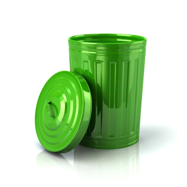 Verde Lixo Aberto Pode Ilustração Fundo Branco — Fotografia de Stock