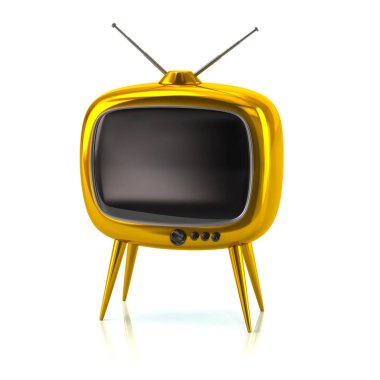 Beyaz arka plan üzerinde 3d illüstrasyon izole şık altın retro Tv 