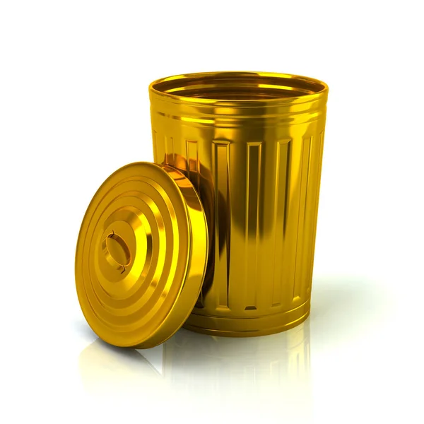 Open Gouden Prullenbak Kan Geïsoleerd Witte Achtergrond Illustratie — Stockfoto