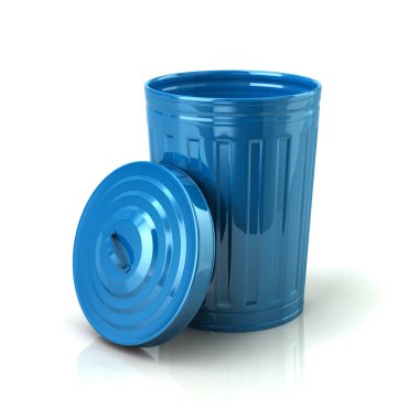 Açık mavi çöp kutusu beyaz arka plan üzerinde 3d çizim