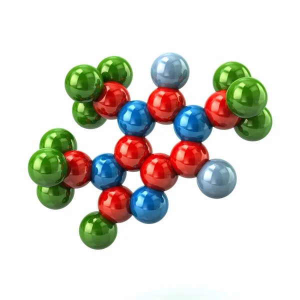 Modelo Estrutural Ilustração Colorida Molécula Cafeína Fundo Branco — Fotografia de Stock