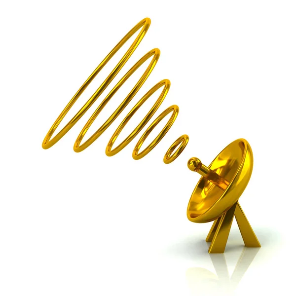 Beyaz Zemin Üzerine Altın Uydu Çanak Anten Çizim — Stok fotoğraf