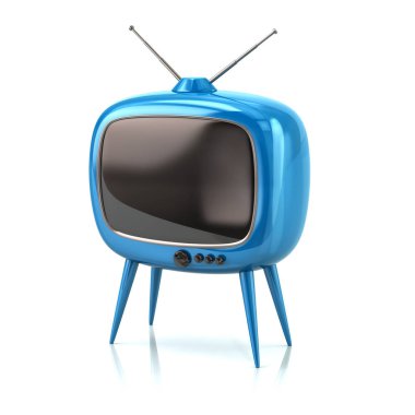 Şık mavi retro Tv 3d resimde beyaz arka plan üzerinde