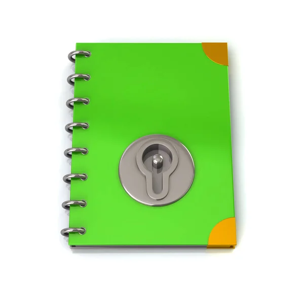 Conceito Segurança Informação Notebook Verde Com Fechadura Ilustração Fundo Branco — Fotografia de Stock