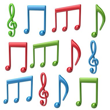 Renkli müzik dizi 3d illüstrasyon izole beyaz zemin üzerine notlar