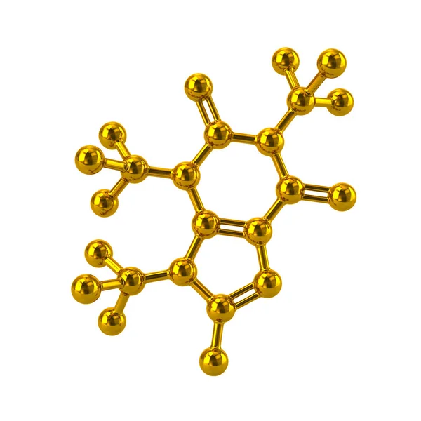 Goldenes Koffeinmolekül Abbildung Auf Weißem Hintergrund — Stockfoto