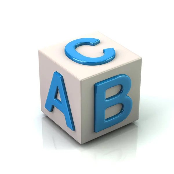 Weißer Würfel Mit Blauen Buchstaben Und Illustration Auf Weißem Hintergrund — Stockfoto