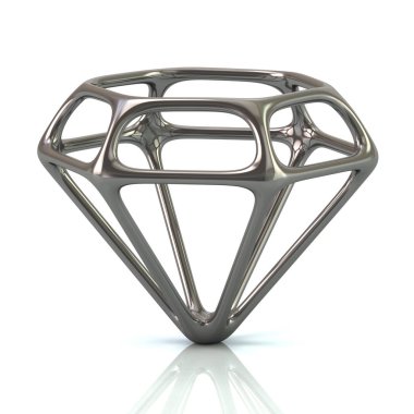 Beyaz arka plan üzerinde gümüş elmas 3d çizim