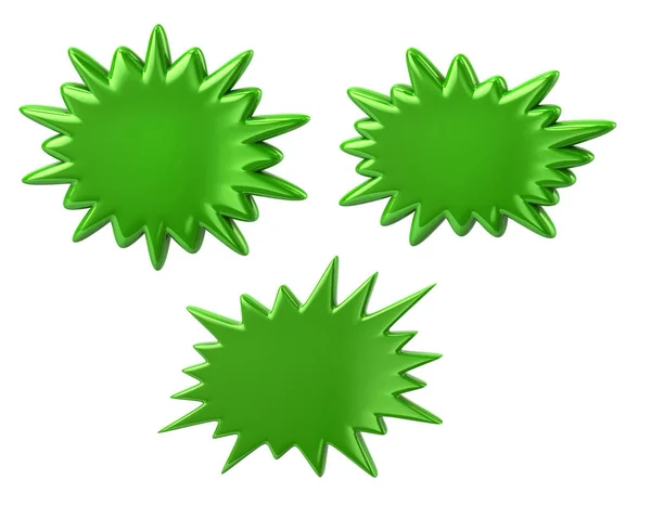 Three Green Starburst Speech Bubbles Illustration White Background — Stock Photo, Image