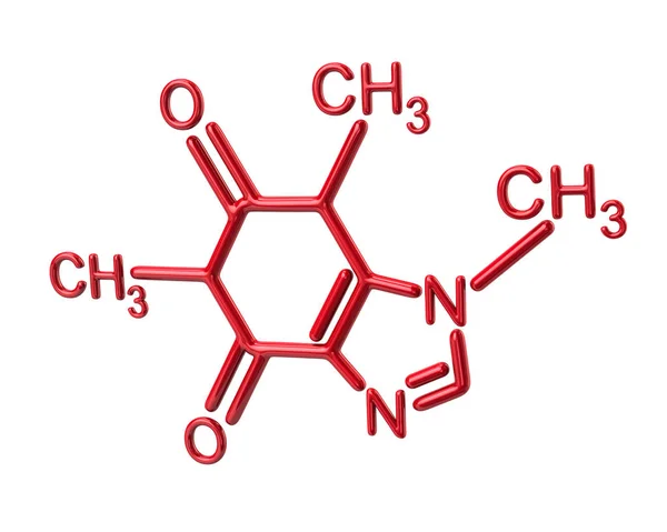 Red Caffeine Molecule Chemical Structure Illustration White Background — Stock Photo, Image