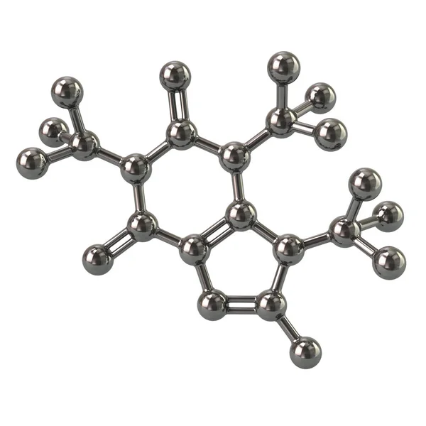 Zilveren Cafeïne Molecule Illustratie Witte Achtergrond — Stockfoto