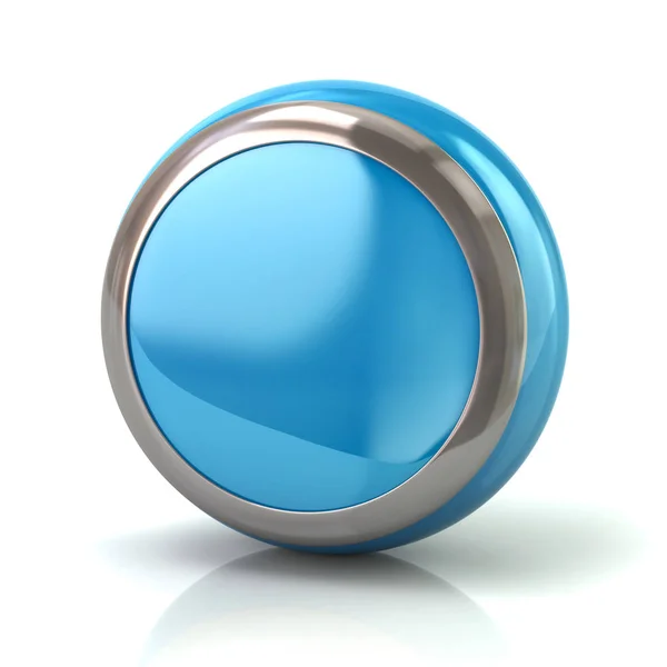 Blue Button Metal Border White Background — Stock Photo, Image