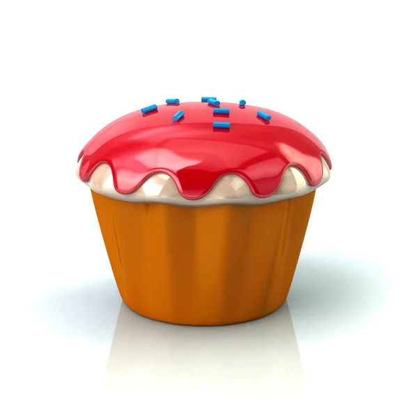 Muffin Com Creme Vermelho Ilustração Fundo Branco — Fotografia de Stock