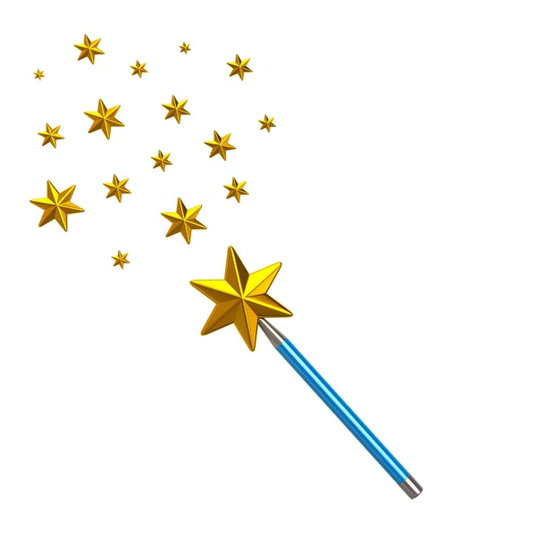 イラスト白背景に分離された青魔法の星の杖 — ストック写真