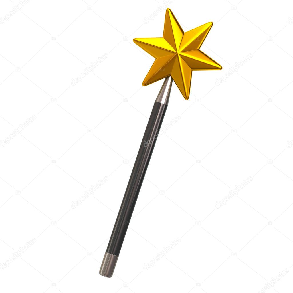 Magic star wand 3d illustration isolated on white background